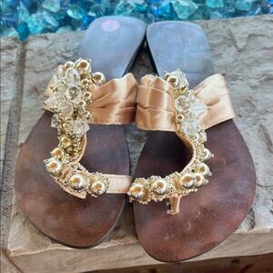 Elegant Embellished Sandals in Gold and Brown